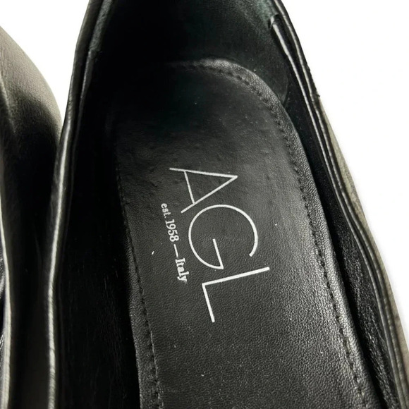 AGL Attilio Giusti Leombruni Black  Leather Pointy Flats - Picture 10 of 11